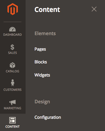 Magento Admin, Content